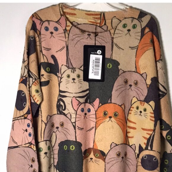 YESNO Women’s Cat Sweater Pullover Oversized Wool Blend Allover Size Medium - Picture 1 of 8